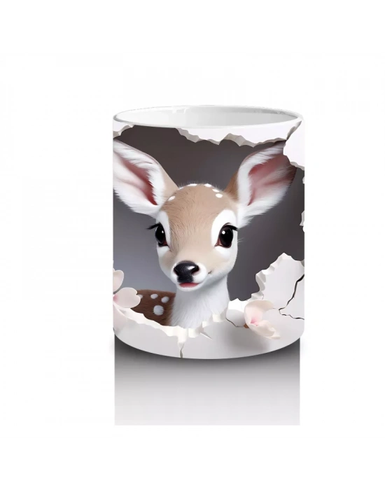 Pembe Çiçekler Arasında Bakan Sevimli Geyik – Baskılı Kahve Kupası