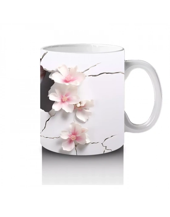 Pembe Çiçekler Arasında Bakan Sevimli Geyik – Baskılı Kahve Kupası