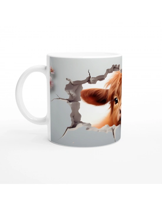 Pembe Çiçekler Arasında Beliren Sevimli İnek Baskılı Kupa Bardak