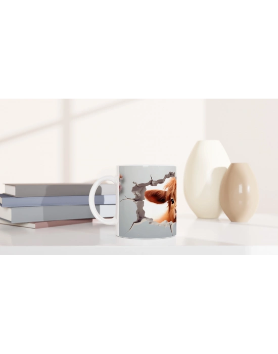 Pembe Çiçekler Arasında Beliren Sevimli İnek Baskılı Kupa Bardak