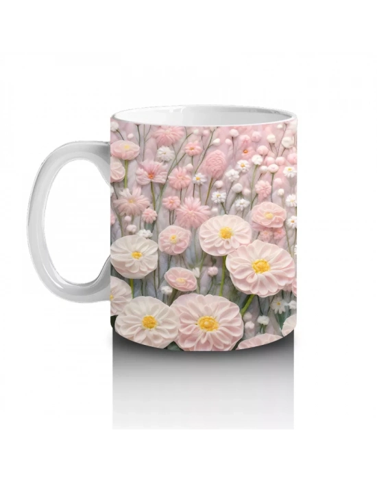 Pembe Çiçekler Arasında Beyaz Kuzucuk – Bahar Temalı Kupa Bardak