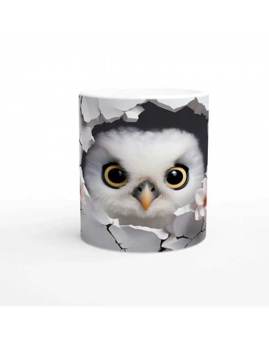 Pembe Çiçekler Arasında Bizi İzleyen Baykuş Baskılı Kupa Bardak