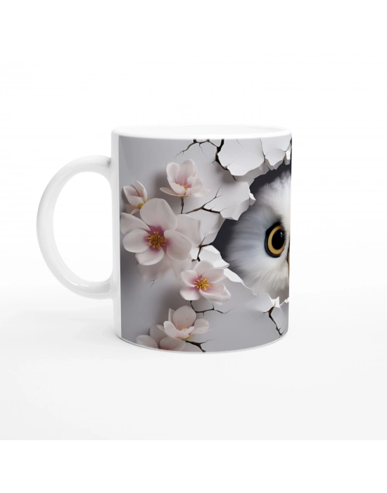 Pembe Çiçekler Arasında Bizi İzleyen Baykuş Baskılı Kupa Bardak