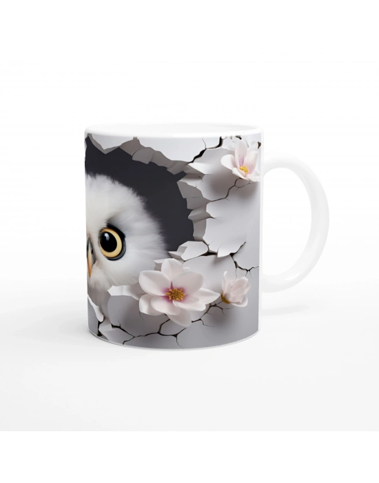 Pembe Çiçekler Arasında Bizi İzleyen Baykuş Baskılı Kupa Bardak