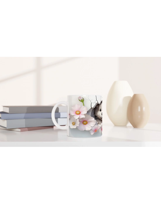 Pembe Çiçekler Arasında Yüzünü Uzatan Su Samuru Baskılı Kupa Bardak