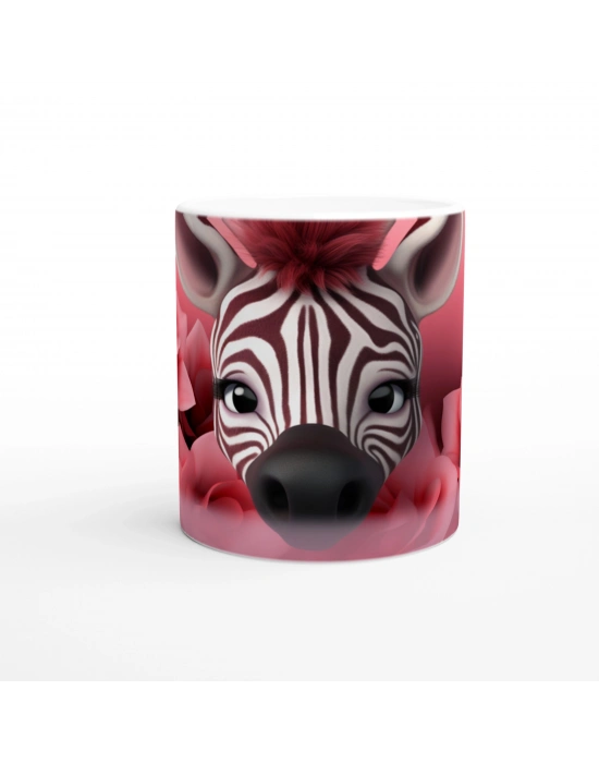 Pembe Çiçekler Arasında Zebra Temalı Baskılı Kupa Bardak