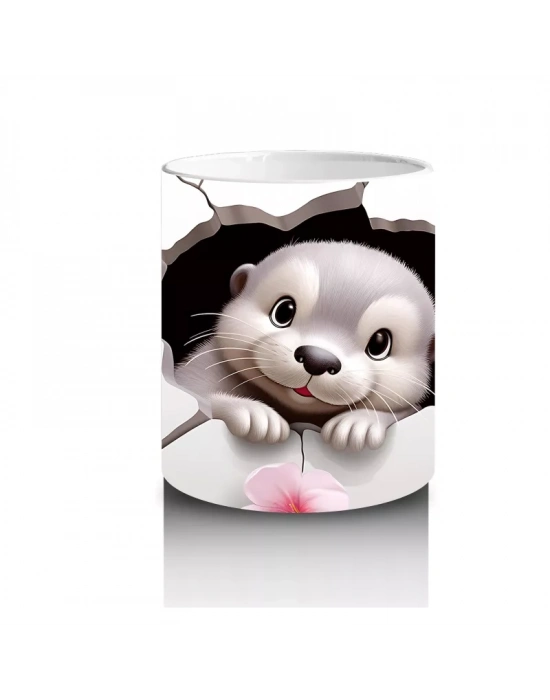 Pembe Çiçekler Arasından Bakan Sevimli Köpek – Baskılı Kahve Kupası