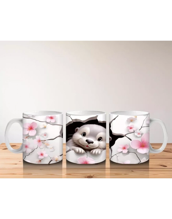 Pembe Çiçekler Arasından Bakan Sevimli Köpek – Baskılı Kahve Kupası