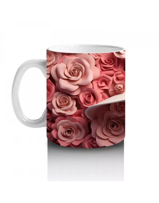 Pembe Çiçekler İçinde Kafatası Silueti – Hediyelik Kahve Kupası