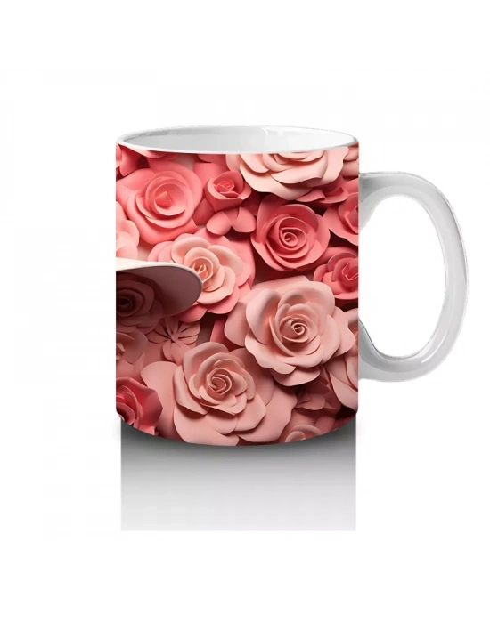 Pembe Çiçekler İçinde Kafatası Silueti – Hediyelik Kahve Kupası