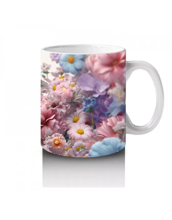 Pembe Çiçekler İçinde Oturan Sevimli Horoz – Baskılı Kahve Kupası