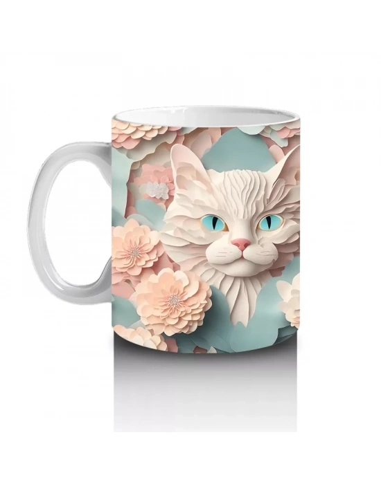 Pembe Çiçeklerle Çerçevelenmiş Tatlı Kedi Yavruları – Baskılı Kahve Kupası