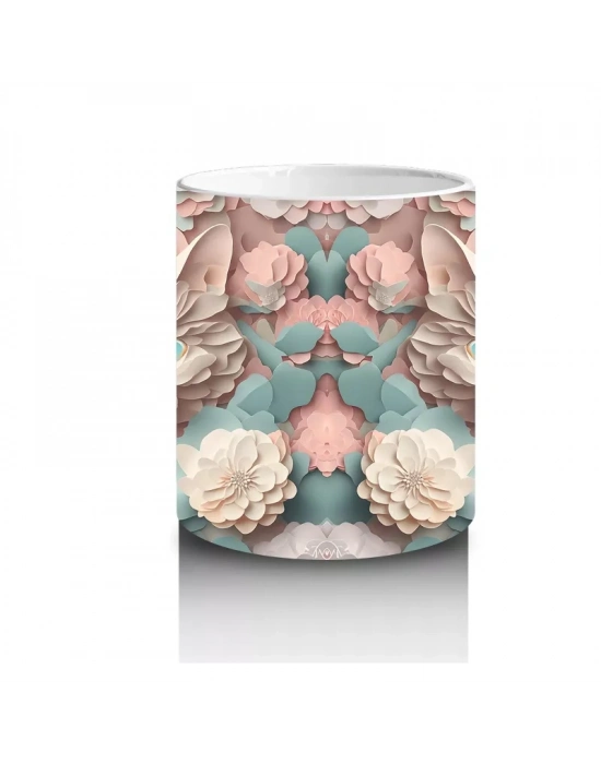 Pembe Çiçeklerle Çerçevelenmiş Tatlı Kedi Yavruları – Baskılı Kahve Kupası