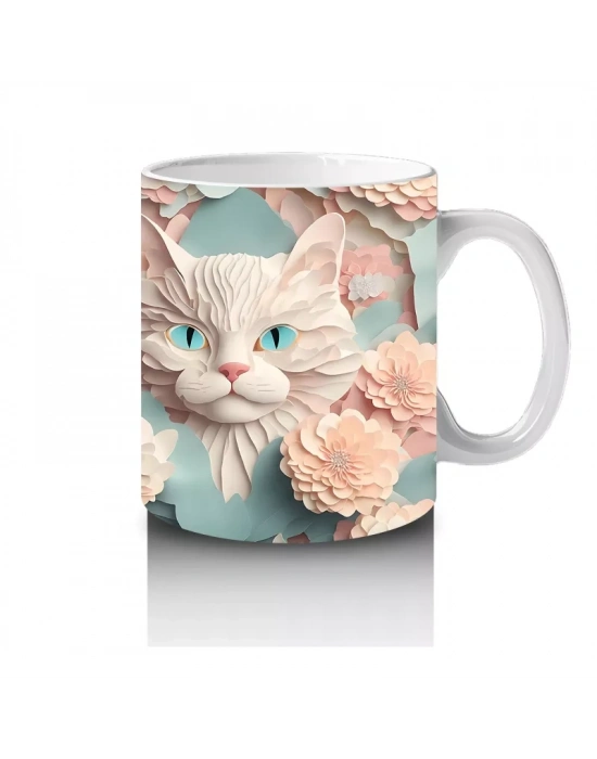 Pembe Çiçeklerle Çerçevelenmiş Tatlı Kedi Yavruları – Baskılı Kahve Kupası