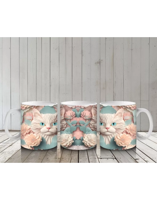 Pembe Çiçeklerle Çerçevelenmiş Tatlı Kedi Yavruları – Baskılı Kahve Kupası