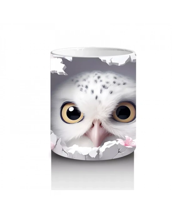 Pembe Çiçeklerle Süslenmiş Baykuş – Baskılı Kahve Kupası