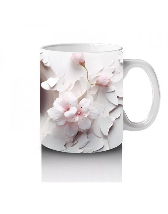 Pembe Çiçeklerle Süslenmiş Baykuş – Baskılı Kahve Kupası