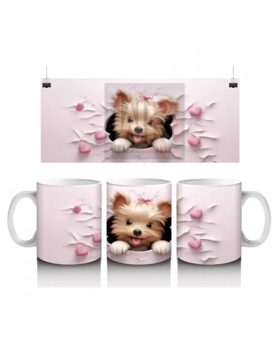 Pembe Çiçeklerle Süslenmiş Sevimli Köpek – Baskılı Kahve Kupası