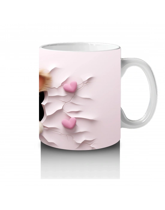 Pembe Çiçeklerle Süslenmiş Sevimli Köpek – Baskılı Kahve Kupası