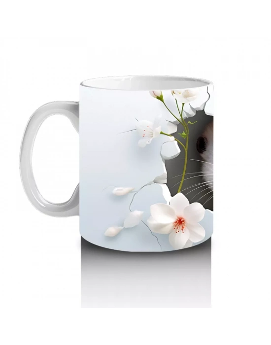 Pembe Çiçekli Fon Üzerinde Su Samuru – Baskılı Kahve Kupası