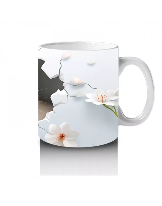 Pembe Çiçekli Fon Üzerinde Su Samuru – Baskılı Kahve Kupası