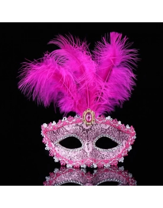 Pembe Dantel İşlemeli Parti Maskesi