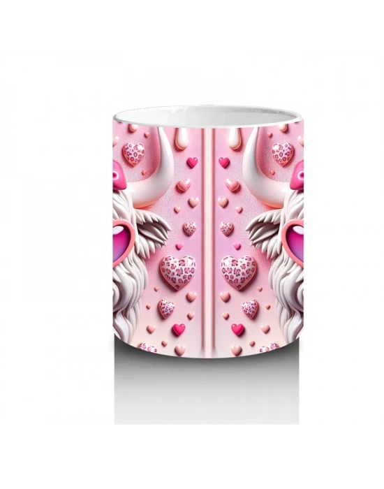 Pembe Desenli Fon Üzerinde Aşık Domuzlar – Baskılı Kahve Kupası