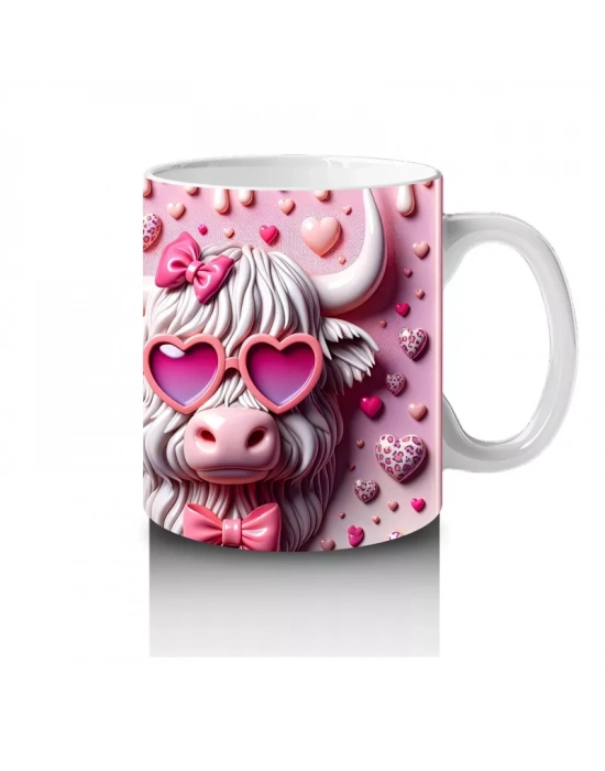 Pembe Desenli Fon Üzerinde Aşık Domuzlar – Baskılı Kahve Kupası