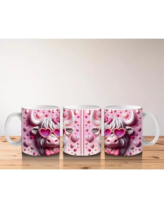 Pembe Desenli Fon Üzerinde Aşık Domuzlar – Baskılı Kahve Kupası