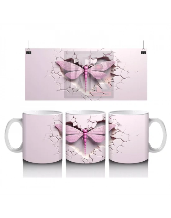 Pembe Duvar Arasında Mor Kanatlı Yusufçuk – Baskılı Kahve Kupası