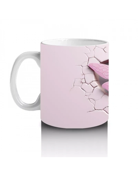 Pembe Duvar Arasında Mor Kanatlı Yusufçuk – Baskılı Kahve Kupası