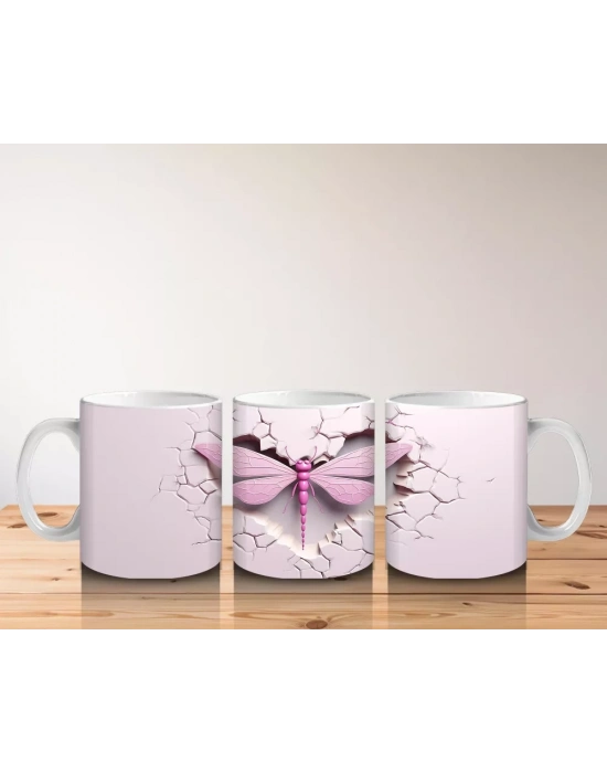 Pembe Duvar Arasında Mor Kanatlı Yusufçuk – Baskılı Kahve Kupası