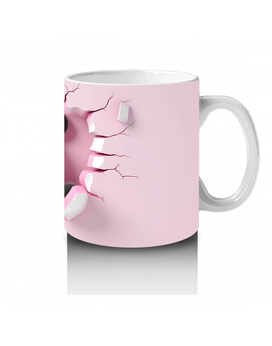 Pembe Duvar Arasında Neşeli Panda – Baskılı Kahve Kupası