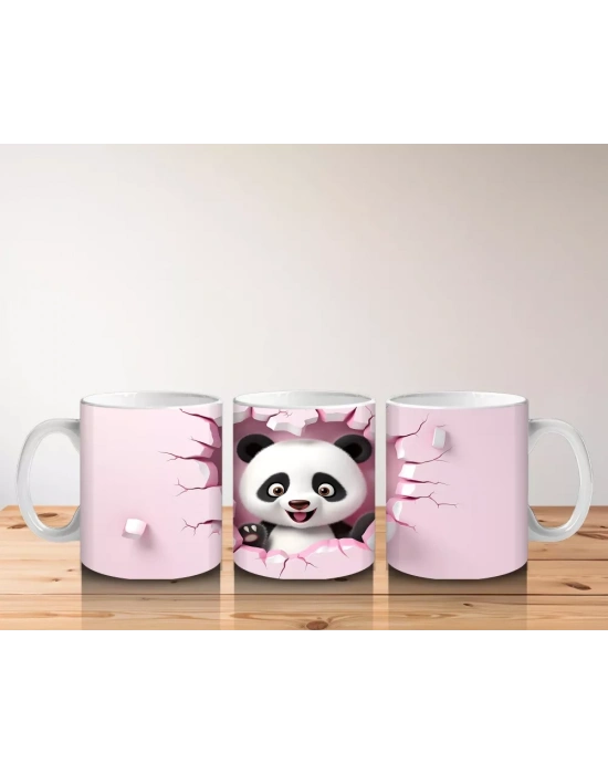 Pembe Duvar Arasında Neşeli Panda – Baskılı Kahve Kupası