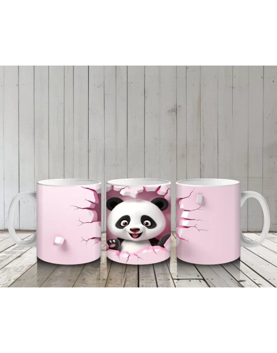Pembe Duvar Arasında Neşeli Panda – Baskılı Kahve Kupası