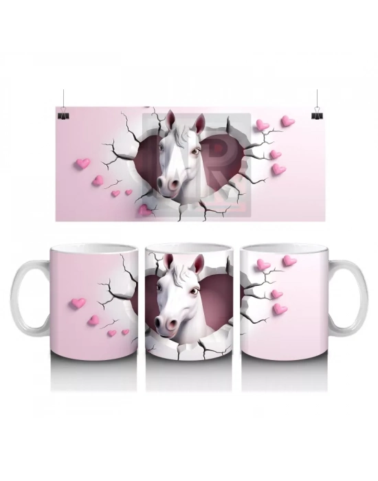 Pembe Duvar Arasında Romantik At Figürü – Baskılı Kahve Kupası