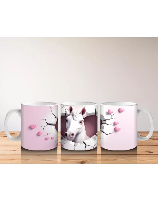 Pembe Duvar Arasında Romantik At Figürü – Baskılı Kahve Kupası