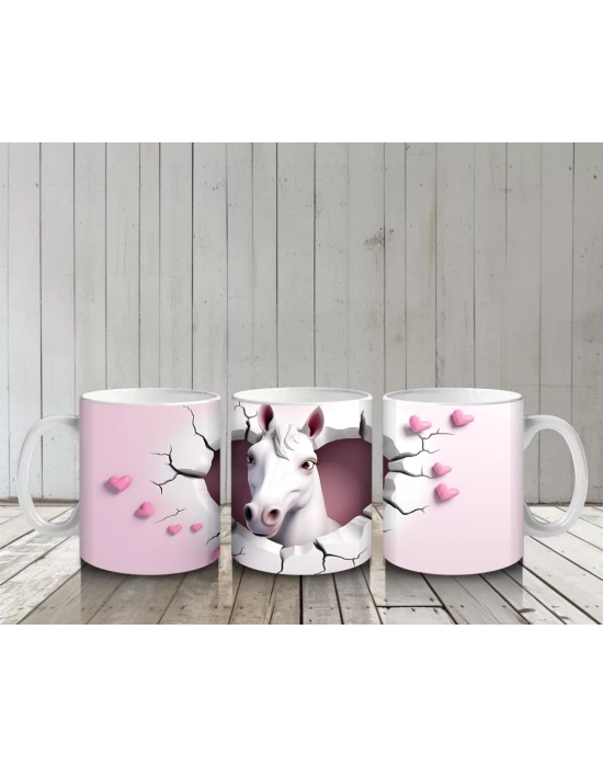 Pembe Duvar Arasında Romantik At Figürü – Baskılı Kahve Kupası