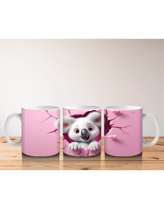 Pembe Duvar Arasından Bakan Koala Yavrusu – Baskılı Kahve Kupası