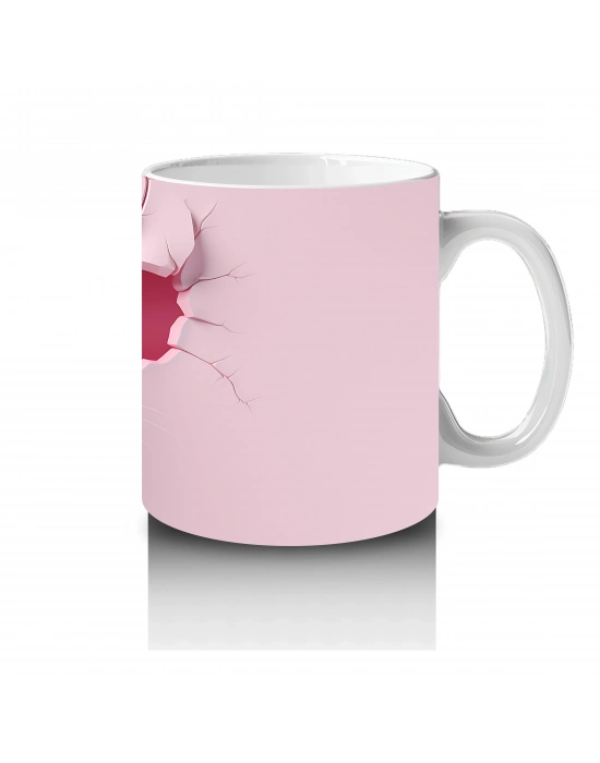 Pembe Duvar Çatlağından Bakan Sevimli Beyaz Kedi Kupa