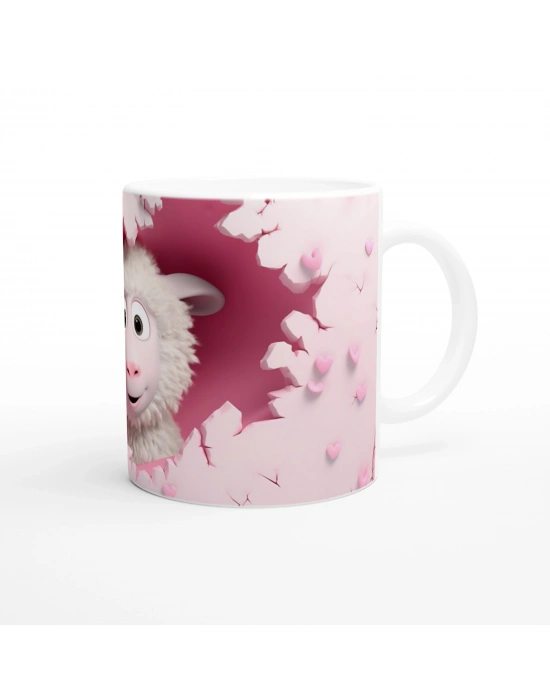 Pembe Duvar Çatlaktan Bakan Karikatürik Kuzu Temalı Baskılı Kupa Bardak