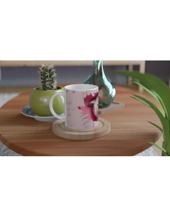 Pembe Duvar Çatlaktan Bakan Karikatürik Kuzu Temalı Baskılı Kupa Bardak