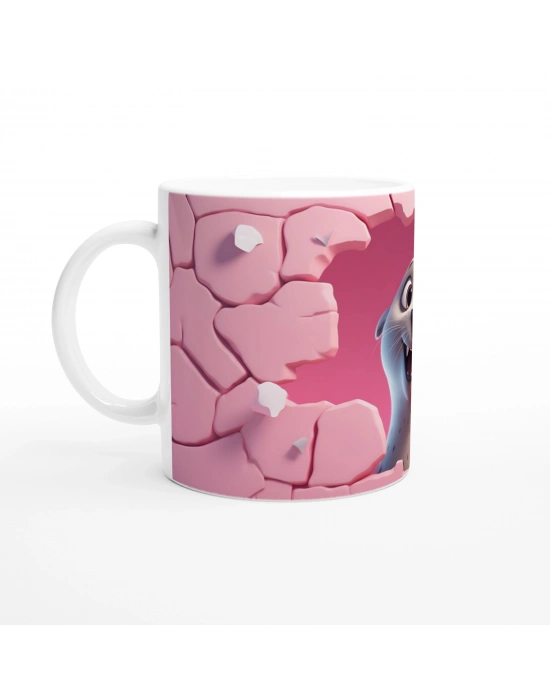 Pembe Duvar Çatlaktan Bakan Sevimli Fok Temalı Baskılı Kupa Bardak