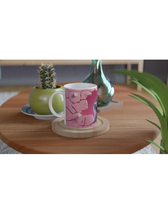 Pembe Duvar Çatlaktan Bakan Sevimli Fok Temalı Baskılı Kupa Bardak