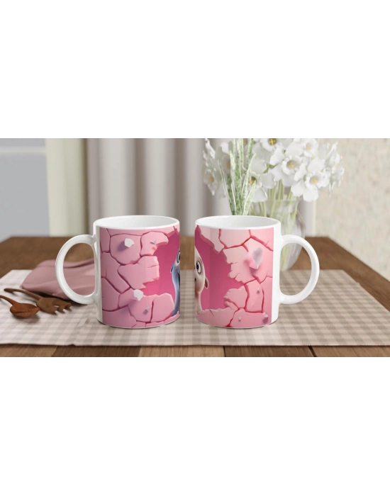 Pembe Duvar Çatlaktan Bakan Sevimli Fok Temalı Baskılı Kupa Bardak