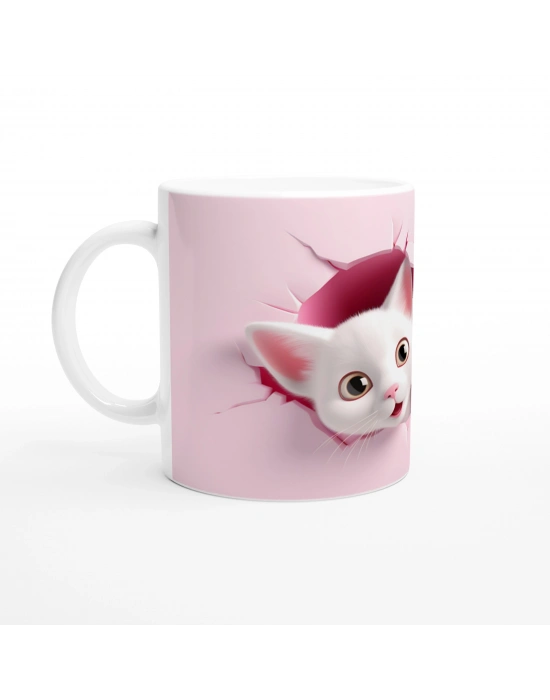 Pembe Duvar Kırığından Bakan İkiz Yavru Kediler Baskılı Kupa Bardak