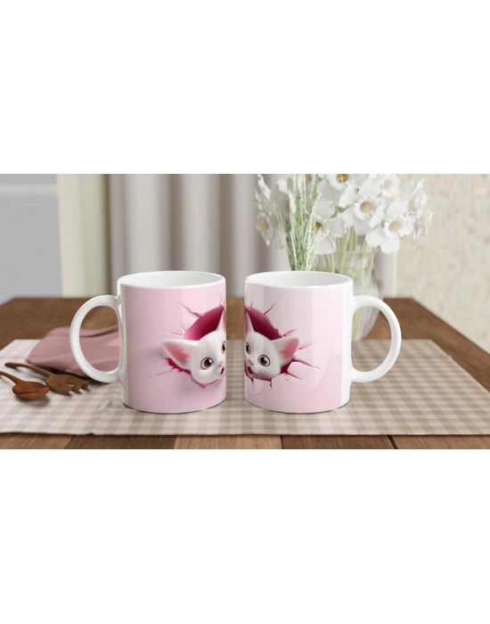 Pembe Duvar Kırığından Bakan İkiz Yavru Kediler Baskılı Kupa Bardak