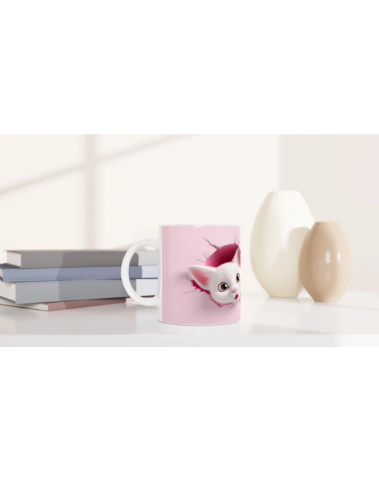 Pembe Duvar Kırığından Bakan İkiz Yavru Kediler Baskılı Kupa Bardak