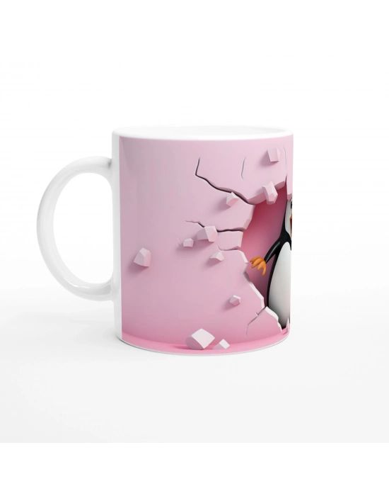 Pembe Duvarı Delen Neşeli Penguen Temalı Baskılı Kupa Bardak