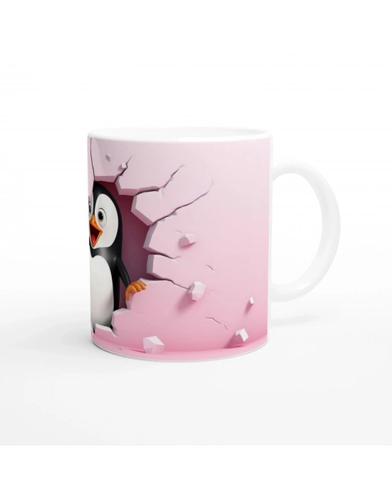 Pembe Duvarı Delen Neşeli Penguen Temalı Baskılı Kupa Bardak